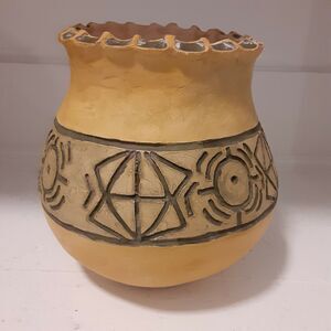 Southwestern Pottery Jar Vase Clay Signed 8"X6" Artisan Handmade